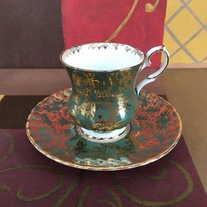 Elizabethan Gold Filigree Green Demitasse Teacup And Saucer